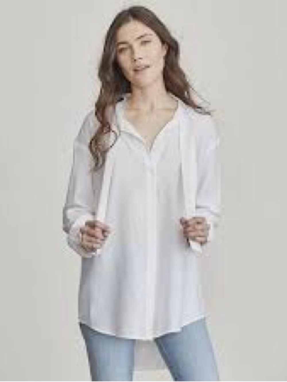 Elizabeth and James White Button-Down Tunic Shirt